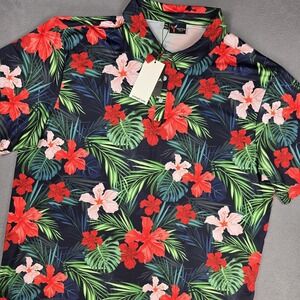 Yatta Golf Polo Shirt Mens 4XL Hawaiian Jungle Hibiscus Floral Golf Performance